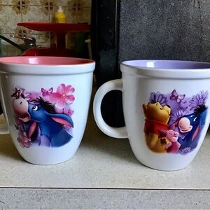Two Disney Store Winnie The Pooh Collector Ceramic Mugs Pink and Purple interior